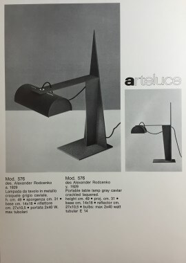 Publicity material for a table lamp No. 576 designed by Alexander Rodchenko and Gino Sarfatti for Arteluce