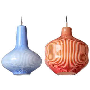 Two opal glass pendants by Massimo Vignelli for Venini