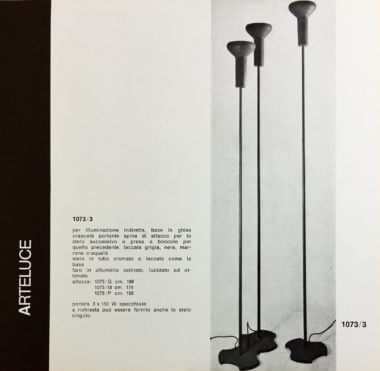 Page from a Arteluce catalogue, presenting model 1073/3 by Gino Sarfatti