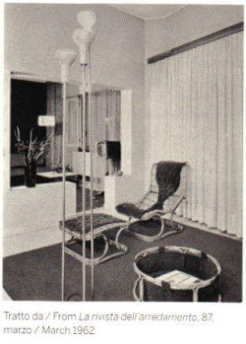 Interior from 1962 with model 1073/3, the floor lamp designed by Gino Sarfatti for Arteluce.