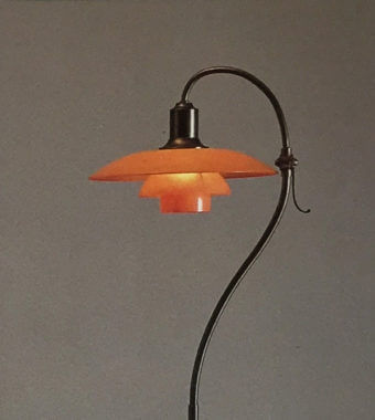 Adjustable reading lamp with 3/2 shades and frosted, patinated metal parts by Poul Henningsen for Louis Poulsen
