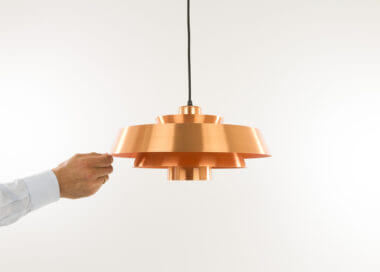 One of two copper Nova pendants by Jo Hammerborg for Fog & Mørup with an indication of the size