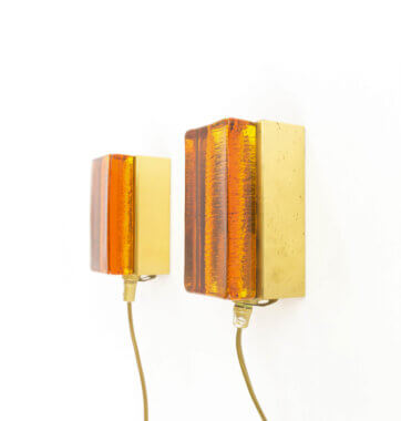 Pair of amber Atlantic Wall lamps by Vitrika, as seen from one side