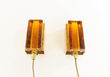 Pair of amber Atlantic Wall lamps by Vitrika, as seen from below
