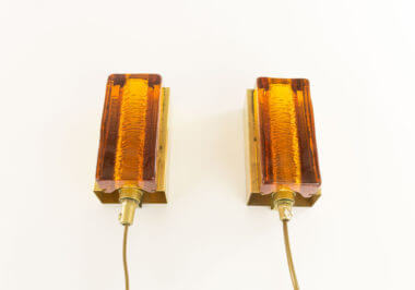 Two Amber Atlantic glass wall lamps by Vitrika