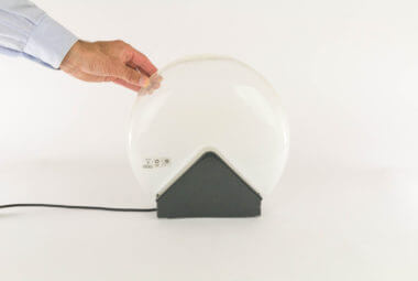 A glass table lamp by Roberto Pamio for Leucos with an indication of the size