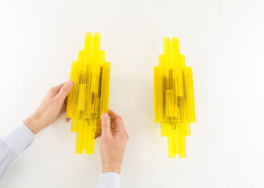 Pair of acrylic wall lamps by Claus Bolby for Cebo with an indication of the size