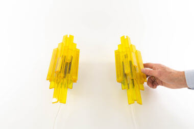 Pair of yellow wall lamps by Claus Bolby for Cebo with an indication of the size