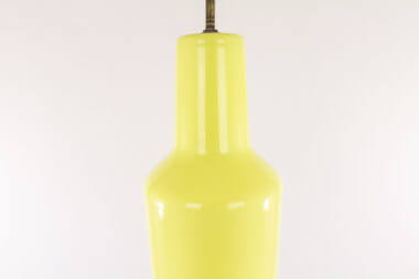 Yellow pendant made of Murano glass by Massimo Vignelli for Venini as seen from close by