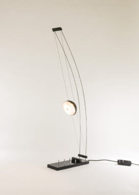 Adjustable Arco-Nero table lamp by Axel Meise for AML Licht + Design as switched on