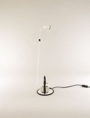 Halogen adjustable white table lamp with black details from Italy as seen from the back