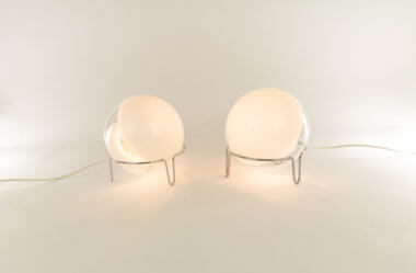 Sfera table lamps by Angelo Mangiarotti for Skipper, switched on