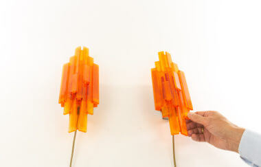 Orange wall lamps by Claus Bolby for Cebo industri with an indication of the size
