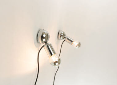 Pollux chrome table lamps by Ingo Maurer for Design M, switched on