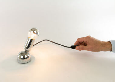 Pollux chrome table lamps by Ingo Maurer for Design M with an indication of the size