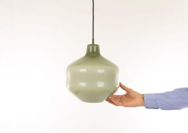 Grey hand-blown glass pendant by Massimo Vignelli for Venini with an indication of the size
