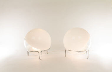 Medium sized Globe table lamps by Angelo Mangiarotti for Skipper, switched on