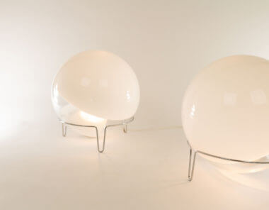 Medium sized Globe table lamps, switched on, by Angelo Mangiarotti for Skipper