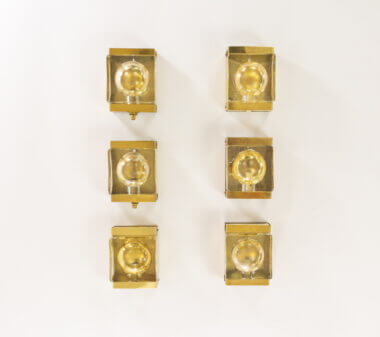 Set of six gold coloured Maritim wall lamps by Vitrika as seen from the front