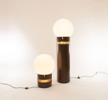 Oracolo and Mezzoracolo floor lamps by Gae Aulenti for Artemide, switched on