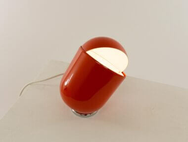 Orange Elmo table lamp by Imago DP, switched on and in our favorite position
