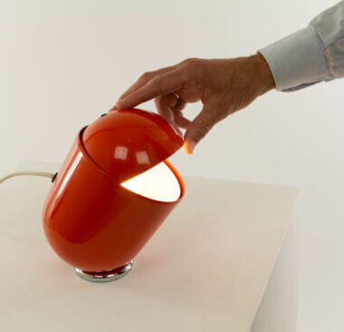 Orange Elmo table lamp by Imago DP with an indication of the size