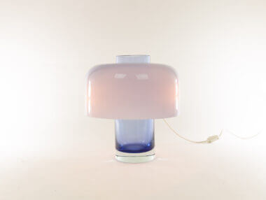 Blue Murano glass table lamp LT 226 by Carlo Nason for A.V. Mazzega, switched on