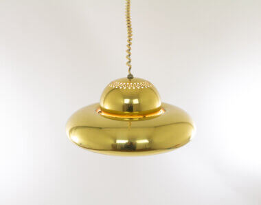 Brass Fior di Loto pendant by Tobia and Afra Scarpa for Flos, switched on