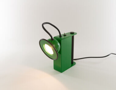 Green Minibox table lamp by Gae Aulenti and Piero Castiglioni for Stilnovo, switched on