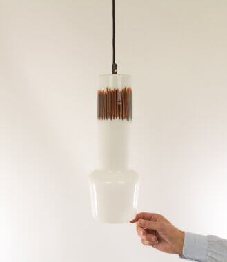 White and Red glass pendant by Massimo Vignelli for Venini with an indication of the size