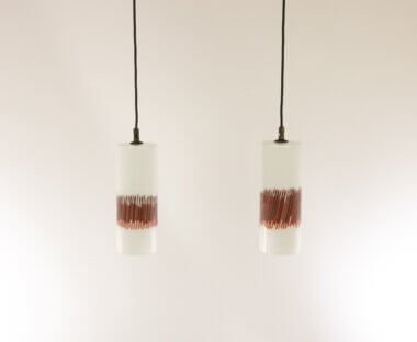 Pair of White and Red glass pendants by Massimo Vignelli for Venini
