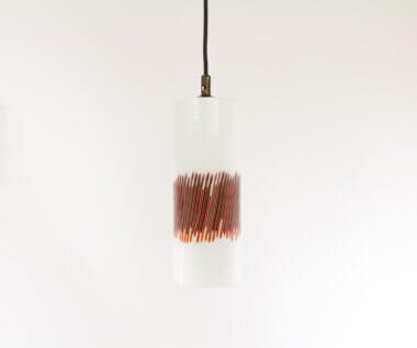 One of two White and Red glass pendants by Massimo Vignelli for Venini