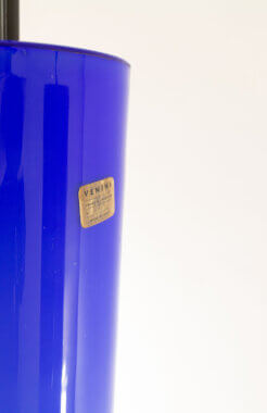 Branding on a Cobalt Blue cylinder shaped pendant by Venini