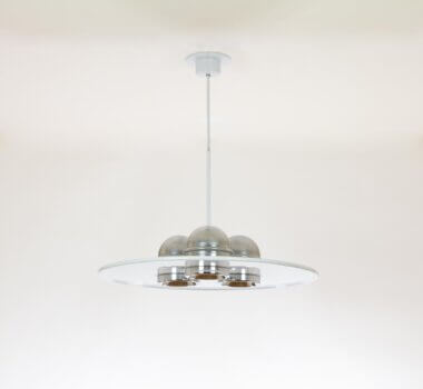 White Lampros Pendant by Ettore Sottsass for Stilnovo, switched on