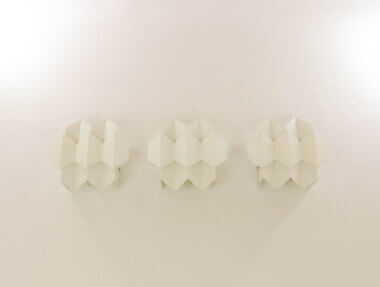 Set of 3 Septet wall lamps by Bent Karlby for Lyfa, slightly from below