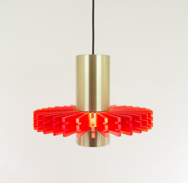 A red Priest collar pendant by Claus Bolby for Cebo Industri, switched on, really beautiful