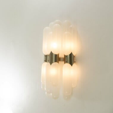 Murano glass tube lamp, switched on and as seen form one side