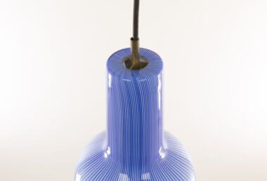 The top part of a blue white striped pendant by Massimo Vignelli for Venini