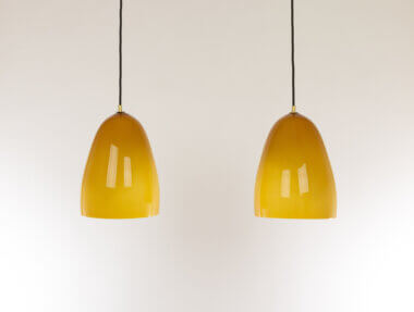 Pair of amber Murano pendants by Massimo Vignelli for Venini