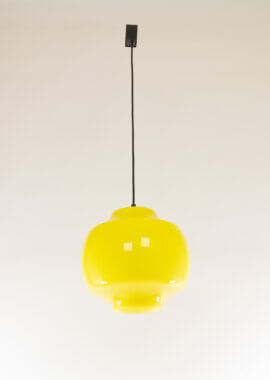 Yellow glass pendant by Alessandro Pianon for Vistosi, including ceiling cap