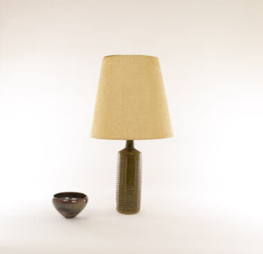 Dark Olive Green DL/27 table lamp by Linnemann-Schmidt for Palshus, with a small pot to indicate the size