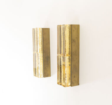 Pair of Glass and Brass Double Atlantic Wall lamps by Vitrika in Gold, as seen from one side
