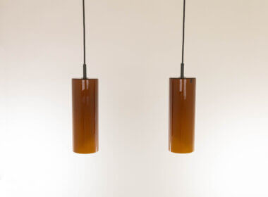 Pair of amber colored pendants by Venini