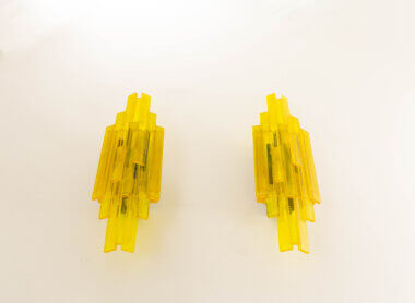 Yellow wall lamps by Claus Bolby for Cebo Industri, as seen from below