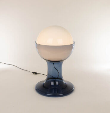 Large blue LT 216 table lamp by Carlo Nason for A.V. Mazzega, switched on