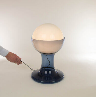 Large blue LT 216 table lamp by Carlo Nason for A.V. Mazzega, with an indication of the size