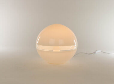 White LT 230 Table Lamp by Carlo Nason for A.V. Mazzega, switched on