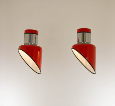 Pair of Sisten ceiling lamps by Gianni Celada for Fontana Arte, switched on