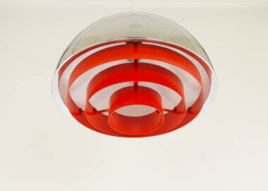 The red rings of a Chrome and red Milieu pendant by Jo Hammerborg for Fog & Mørup