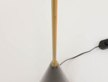 The scratch on the brass stem of a Ziggurat floor lamp by Shigeaki Asahara for Stilnovo